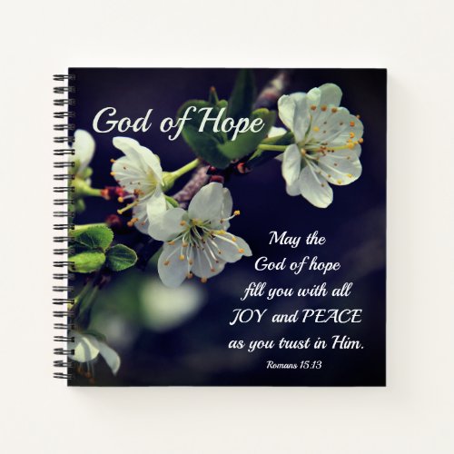 Romans 1513 God of Hope White Flowers Notebook
