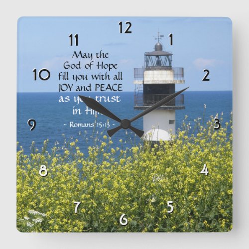 Romans 1513 May the God of Hope Lighthouse Square Wall Clock