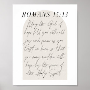 Romans 15:13 Minimal Boho Beige Arch Script Poster