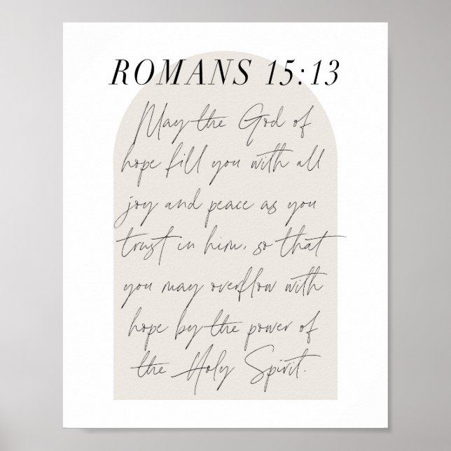 Romans 15:13 Minimal Boho Beige Arch Script Poster (Front)
