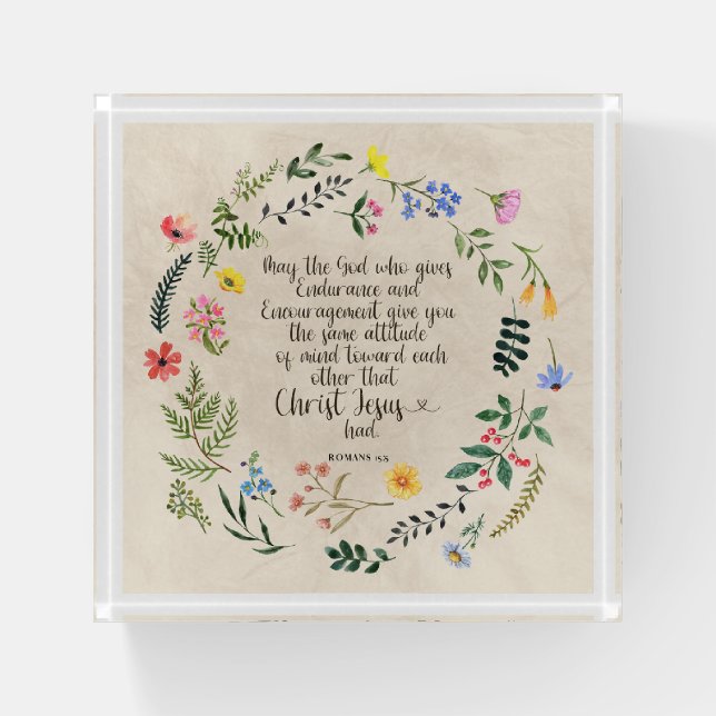Romans 15:15 Christian Bible Verse Watercolor Paperweight (Front)