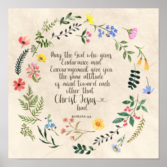 Romans 15:5 Bible Verse Image Framed Art (Front)
