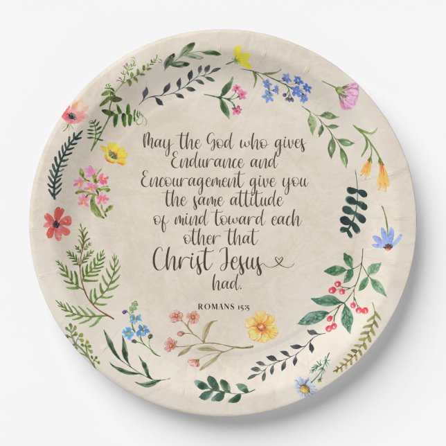 Romans 15:5 Bible Verse Image Paper Plates (Front)