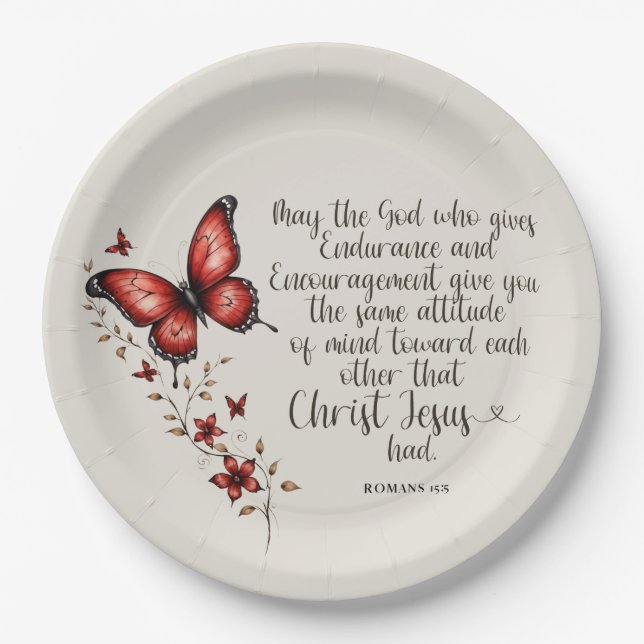 Romans 15:5 Bible Verse Image Paper Plates (Front)