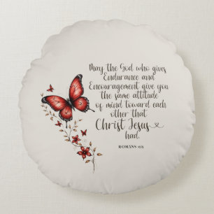 Romans 15:5 Bible Verse Image Round Pillow