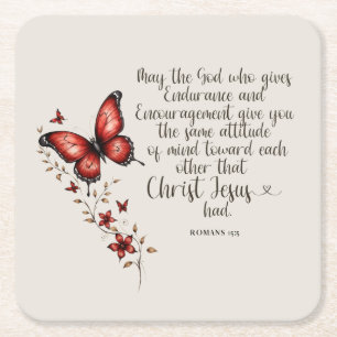 Romans 15:5 Bible Verse Image Square Paper Coaster