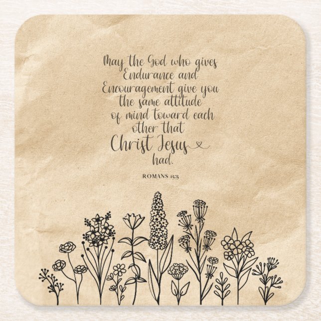 Romans 15:5 Bible Verse Paper Napkins Square Paper Coaster (Front)