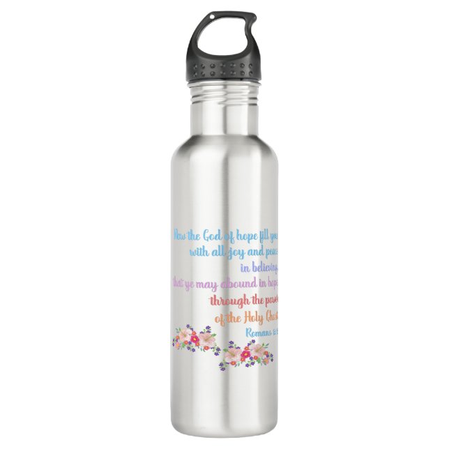 Romans 15 Bible Verse Design Stainless Steel Water Bottle (Front)