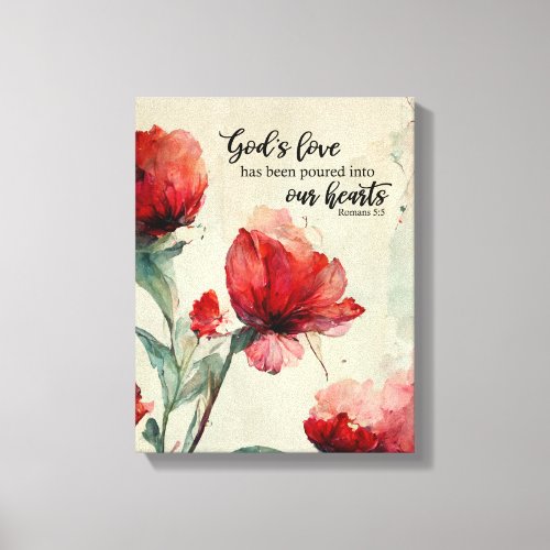 Romans 55 Gods Love Bible Verse Red Pink Flowers Canvas Print