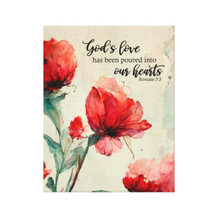 Romans 5:5 God's Love Bible Verse Red Pink Flowers Canvas Print