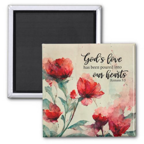 Romans 55 Gods Love Bible Verse Red Pink Flowers Magnet