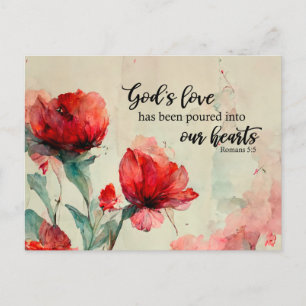 Romans 5:5 God's Love Bible Verse Red Pink Flowers Postcard