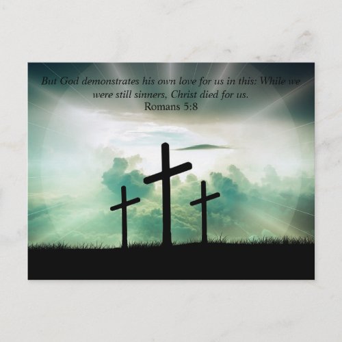 Romans 58 Bible Verse 3 Crosses Bright Sky Easter Postcard