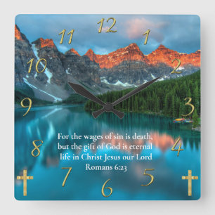 Romans 6:23 beautiful moutain lake view square wall clock