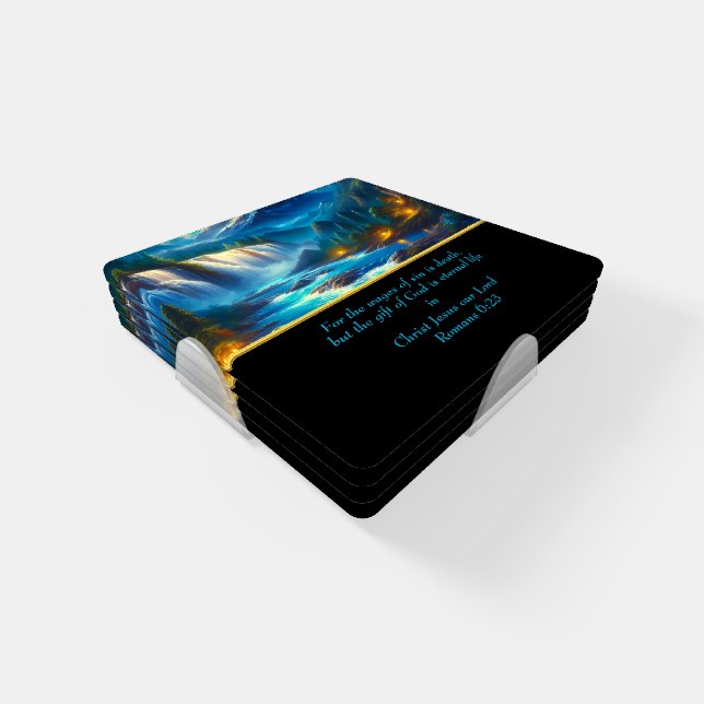  Romans 6:23 Christian Faith a waterfall  gold Coaster Set (Set)