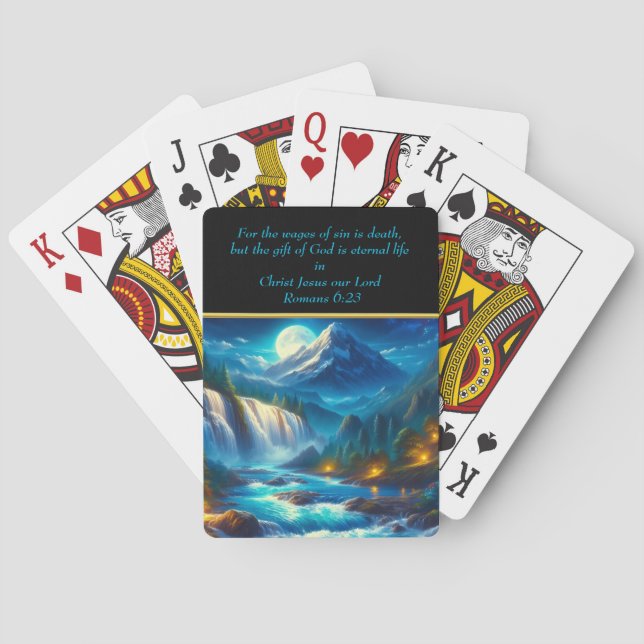  Romans 6:23 Christian Faith a waterfall  gold Poker Cards (Back)