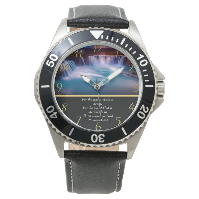  Romans 6:23 Christian Faith a waterfall  gold Watch (Front)