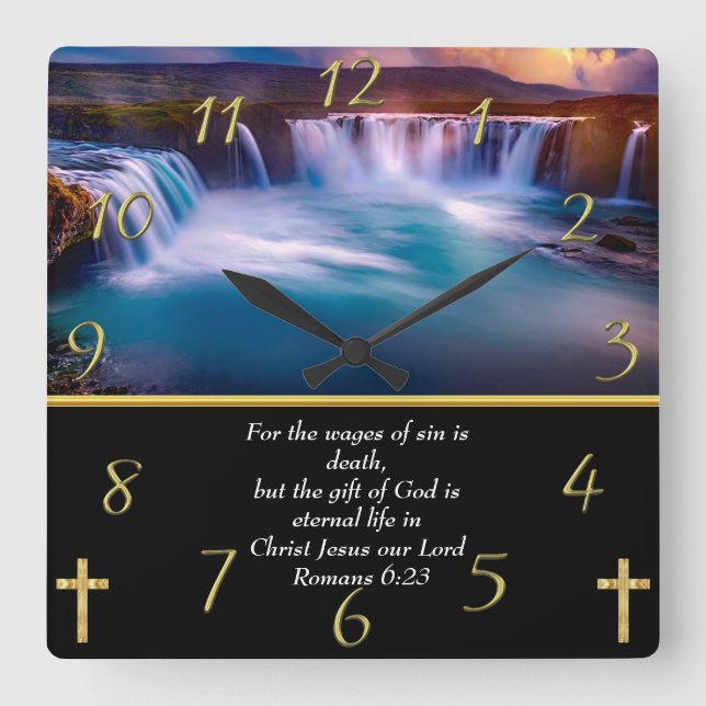  Romans 6:23 Christian Faith a waterfall  Square Wall Clock (Front)