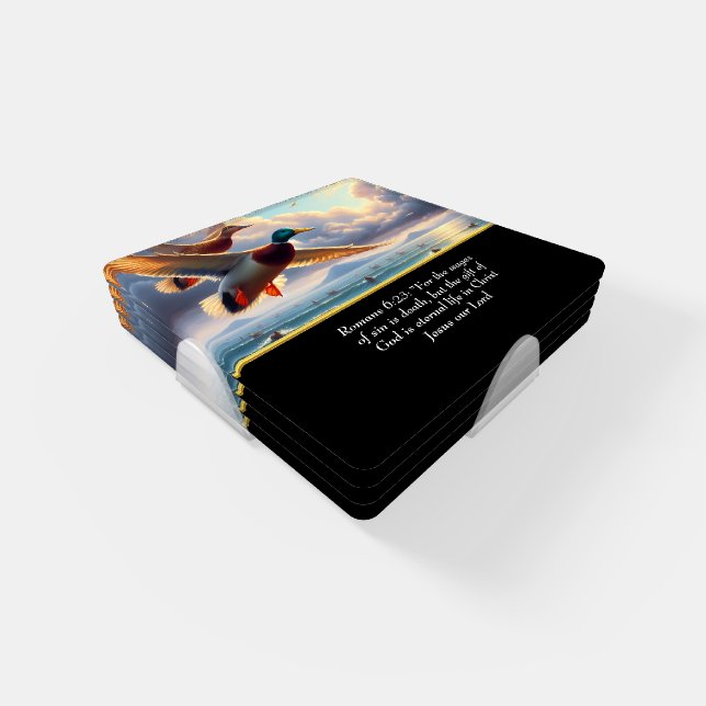   Romans 6:23 Christian Faith cross with ducks   Coaster Set (Set)