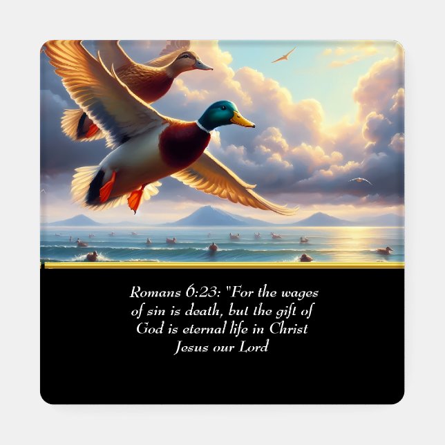   Romans 6:23 Christian Faith cross with ducks   Coaster Set (Single)