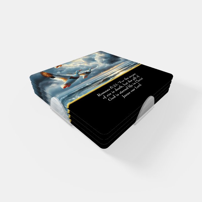   Romans 6:23 Christian Faith cross with ducks   Coaster Set (Set)