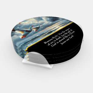 Romans 6:23 Christian Faith cross with ducks Coaster Set