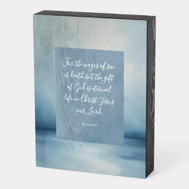 Romans 6:23 Customizable Bible Verse  Wooden Box Sign (Angled Vertical)