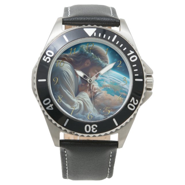 Romans 6:23 hand holding cross  gold watch (Front)
