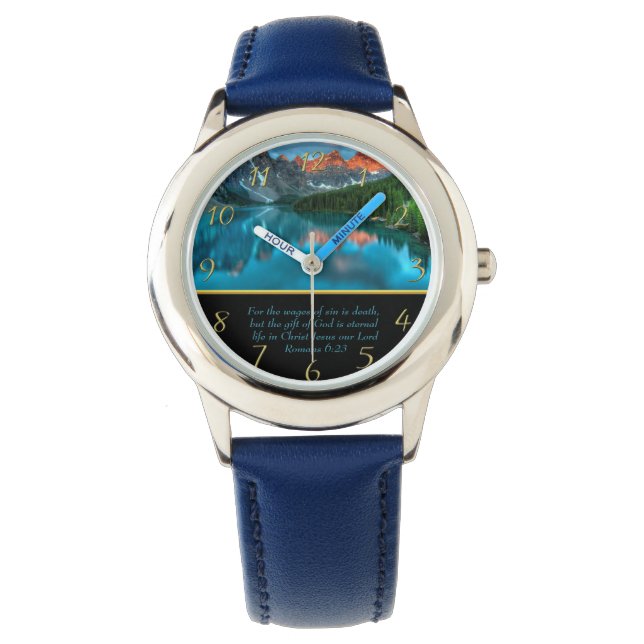 Romans 6:23 moutain lake  gold watch (Front)