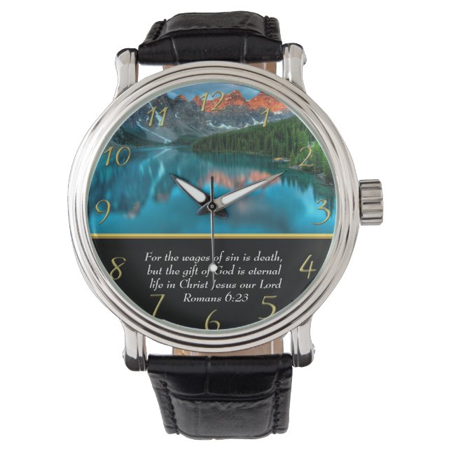 Romans 6:23 moutain lake  gold watch (Front)