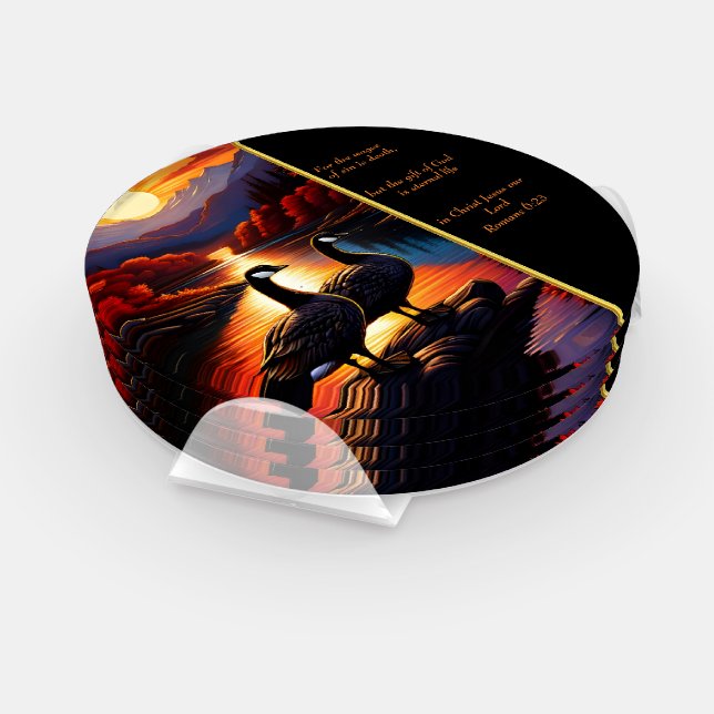 Romans 6:23  White Church  gold Coaster Set (Set)