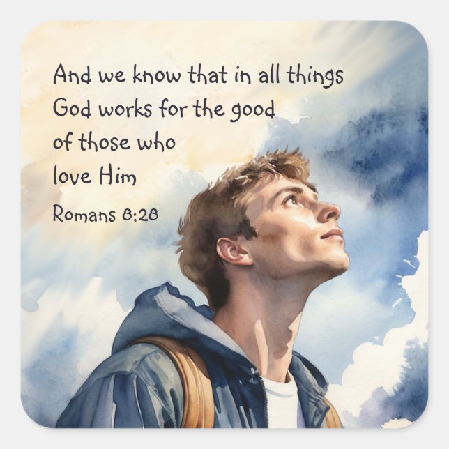 Romans 8:28 All things work together for good  Square Sticker (Front)