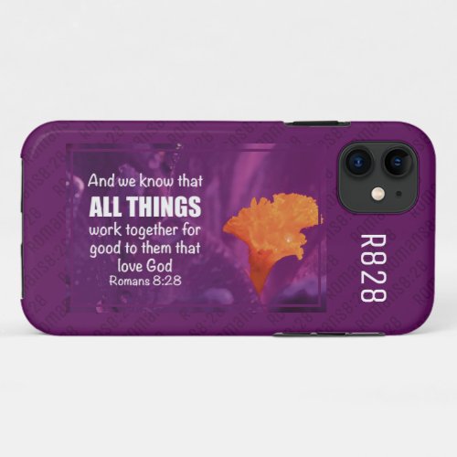 Romans 828  ALL THINGS WORK TOGETHER Purple iPhone 11 Case