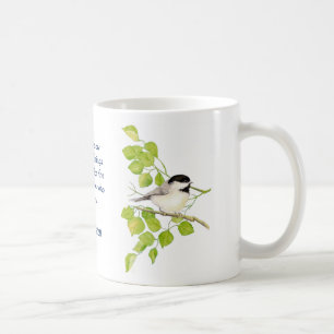 Romans 8:28 Bible Scripture Chickadee Bird Art Coffee Mug