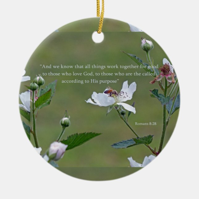 Romans 8:28 ceramic ornament (Front)