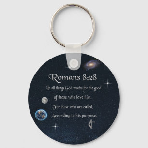 Romans 8:28 Christian Bible verse Keychain