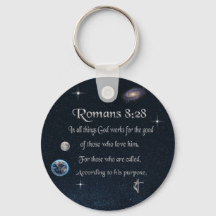 Romans 8:28 Christian Bible verse Keychain