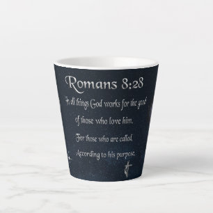Romans 8:28 Christian Bible verse Latte Mug
