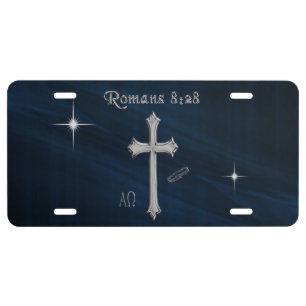 Romans 8:28 Christian Bible verse License Plate