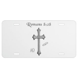 Romans 8:28 Christian Bible verse License Plate