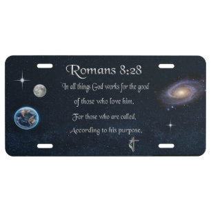 Romans 8:28 Christian Bible verse License Plate
