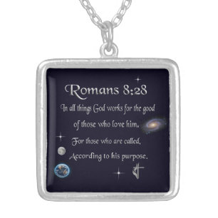Romans 8:28 Christian Bible verse Silver Plated Necklace