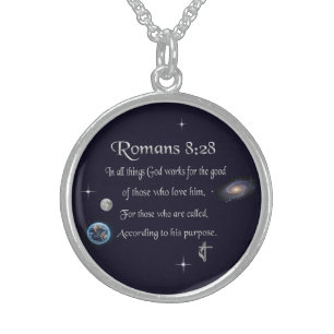 Romans 8:28 Christian Bible verse Sterling Silver Necklace