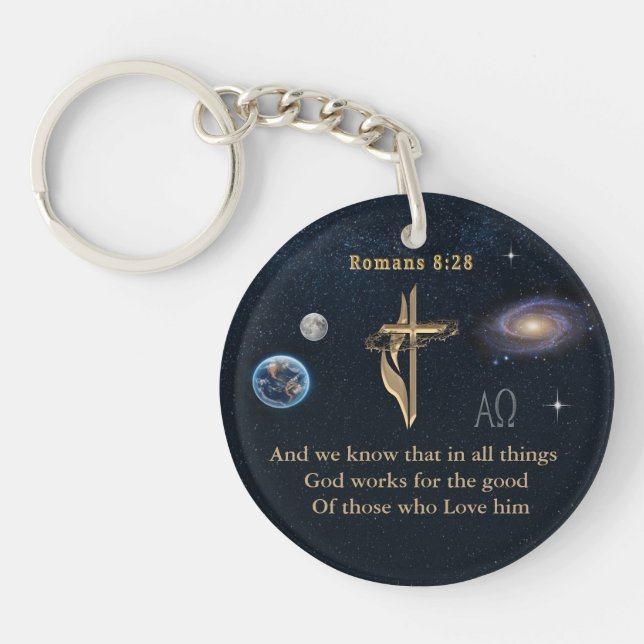 Romans 8:28 Christian  Keychain (Front)