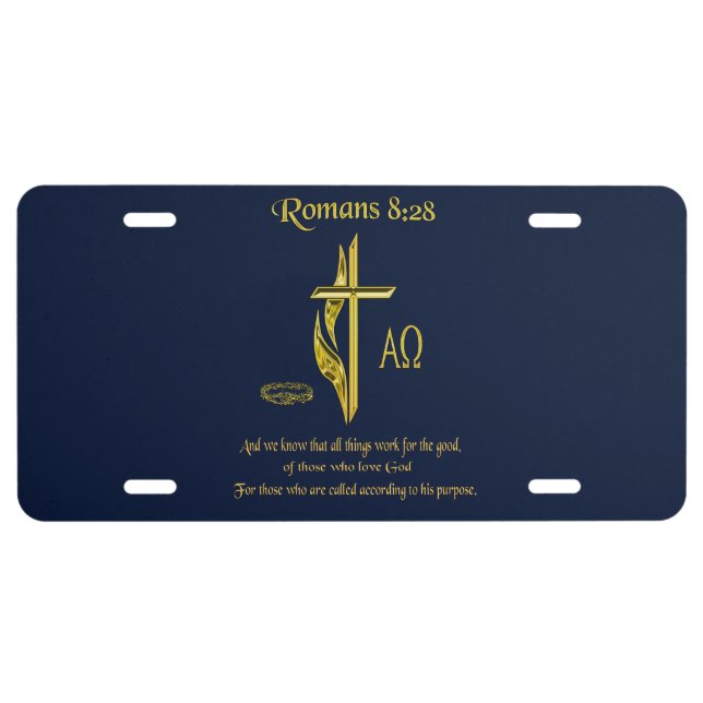 Romans 8:28 Christian licence plates (Front)