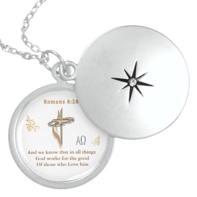 Romans 8:28 Christian  Locket Necklace (Front)
