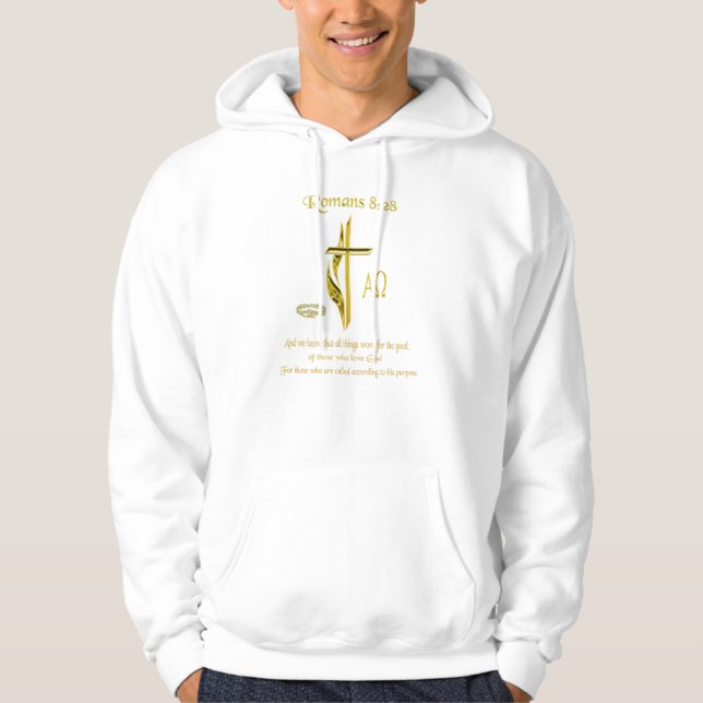 Romans 8:28 Christian merchandise Hoodie (Front)