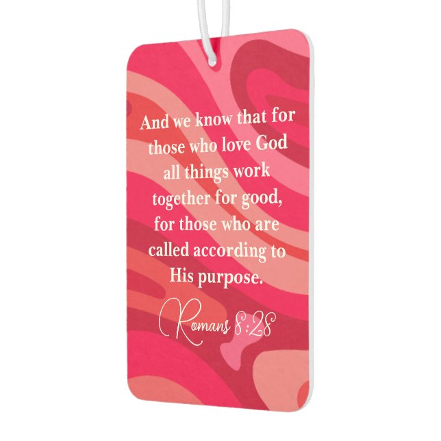 Romans 8:28 Christian Motivational Scripture Air Freshener (Left)