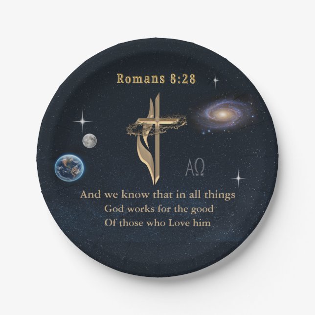 Romans 8:28 Christian  Paper Plates (Front)