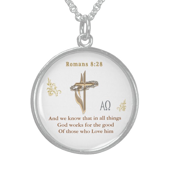 Romans 8:28 Christian  Sterling Silver Necklace (Front)